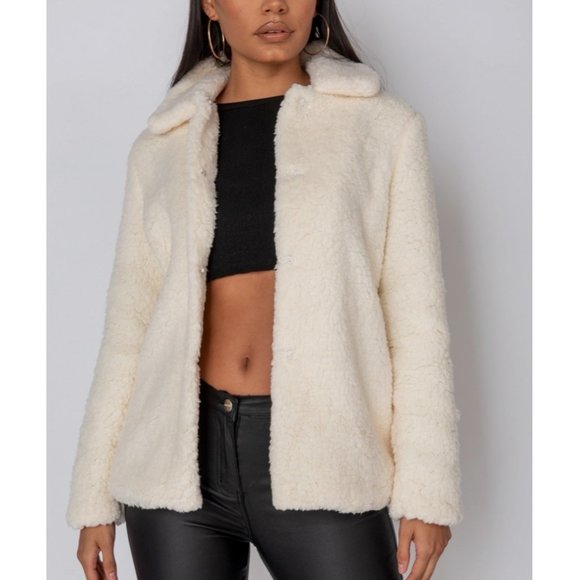 Long Sleeve Collared Teddy Bear Fur Jacket - Picture 3 of 12